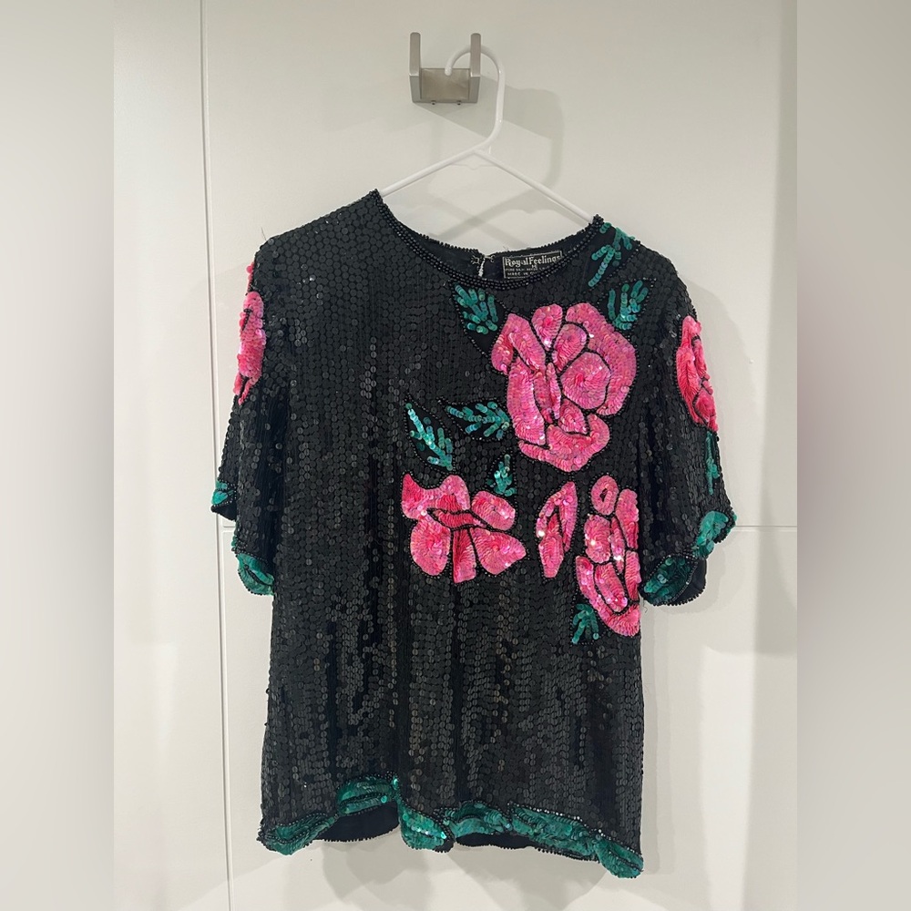 Vintage Royal Feelings Floral Sequin Top - small, excellent condition.